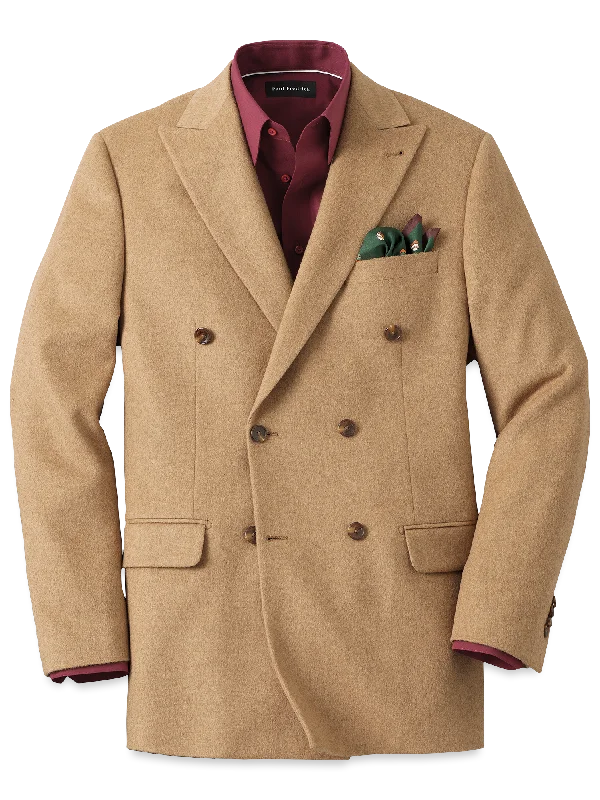 Camel Hair Double Breasted Peak Lapel Sport Coat - Camel