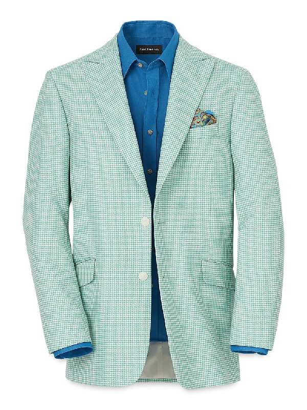 Wool Houndstooth Single Breasted Peak Lapel Sport Coat - Aqua